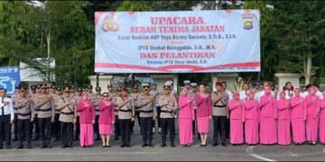 Kapolres Tebo AKBP.Triyanto.S.I.K., SH.MH. Pimpin Upacara Serah Terima Jabatan Kasat Reskrim Polres Tebo sekaligus Pelantikan Kasiwas Polres Tebo