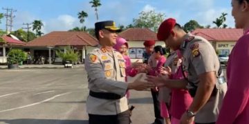 Kapolres Tebo AKBP.Triyanto.S.I.K., SH.MH. Pimpin Upacara Serah Terima Jabatan Kasat Reskrim Polres Tebo sekaligus Pelantikan Kasiwas Polres Tebo