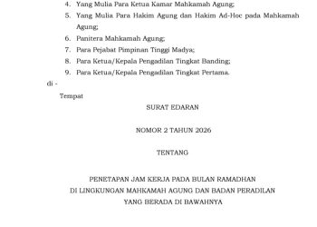 Jam Kerja Ramadhan 1447 H, Mahkamah Agung Terbitkan SE Nomor 2 Tahun 2026