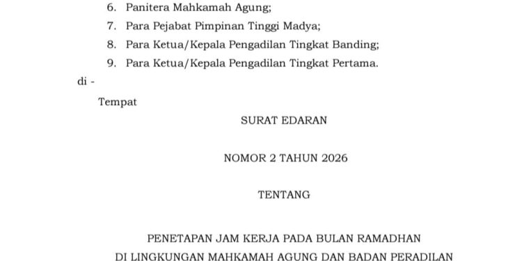 Jam Kerja Ramadhan 1447 H, Mahkamah Agung Terbitkan SE Nomor 2 Tahun 2026